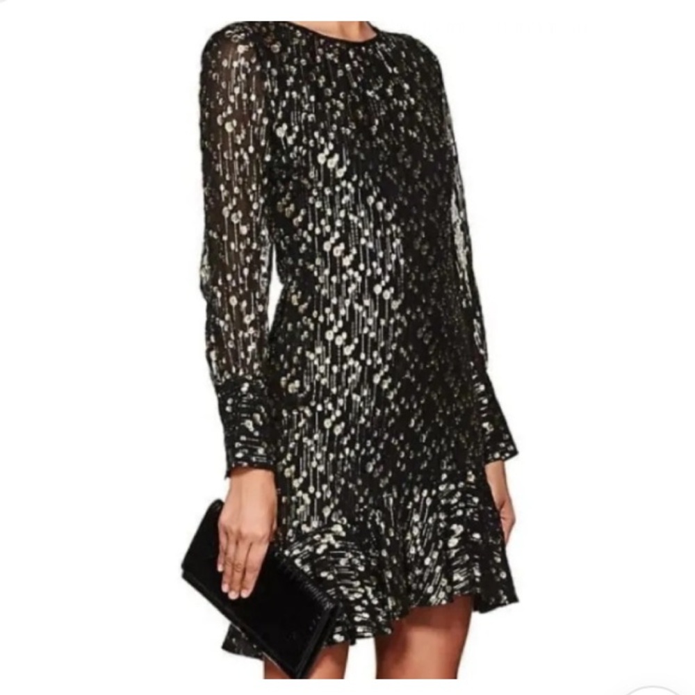 Derek Lam Asymmetric Black Gold Metallic Dress Silk Size 2